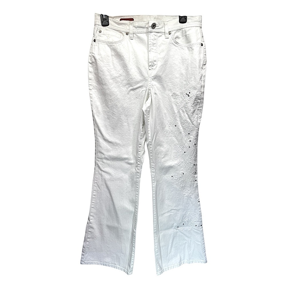 White Flared Bootcut Embroidered Belle Jeans with Rhinestones by Jeanstar 10M